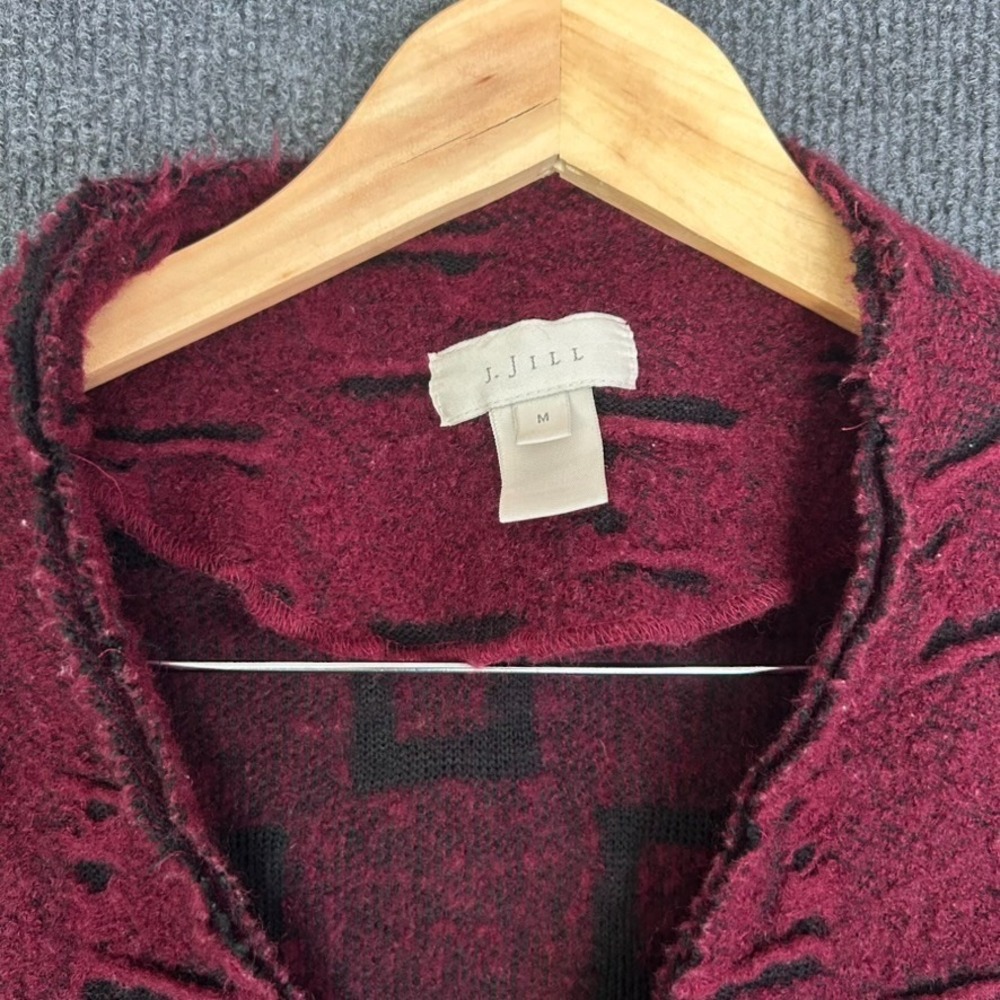 J Jill Womens M Cardigan Wool Sweater Distressed Oversized Burgundy Long Sleeve - Picture 7 of 12